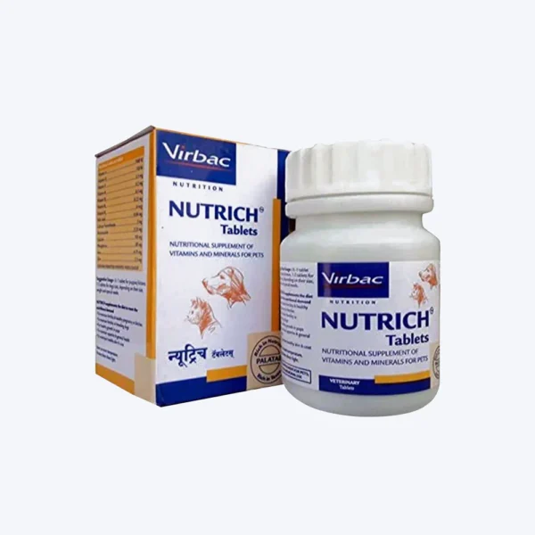 Virbac Nutrich Tablets – 60 Count | Daily Multivitamin & Mineral Supplement for Dogs & Cats